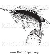 Clipart of a Retro Fish Swimming Towards a Lure by BestVector