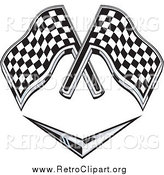 Clipart of a Retro Grayscale Racing Flags over a Chevron Symbol by Patrimonio