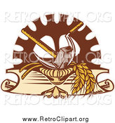 Clipart of a Retro Hammer Sickle Gear Cog and Wheat Design by Patrimonio