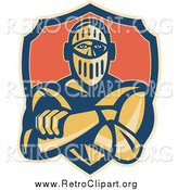 Clipart of a Retro Knight with Folded Arms and a Shield by Patrimonio