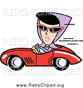 Clipart of a Retro Lady Driving a Convertible Car in a Purple Head Scarf by Andy Nortnik
