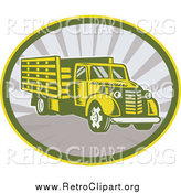 Clipart of a Retro Lorry Truck in an Oval of Rays by Patrimonio
