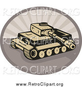 Clipart of a Retro Military Tank over an Oval by Patrimonio