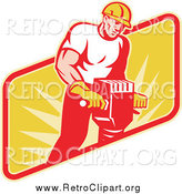 Clipart of a Retro Muscular Jackhammer Operator by Patrimonio