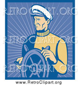 Clipart of a Retro Nautical Captain with a Ship Helm by Patrimonio