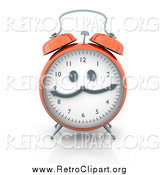 Clipart of a Retro Orange Alarm Clock with a Face by Mopic