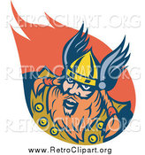 Clipart of a Retro Red Haired Viking Man and Flame by Patrimonio