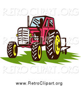 Clipart of a Retro Red Tractor over Grass by Patrimonio
