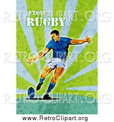 Clipart of a Retro Rugby Player on Green Grunge with Text by Patrimonio