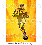 Clipart of a Retro Rugby Player Running on Orange by Patrimonio