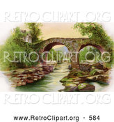 Clipart of a Retro Scene of Irelands Old Weir Bridge in Killarney, Circa 1910 by OldPixels