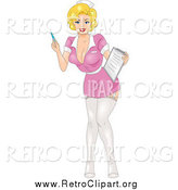 Clipart of a Retro Sexy Female Nurse Pinup Holding a Syringe and Chart by BNP Design Studio