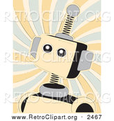 Clipart of a Retro Springy Beige Robot over Swirls by Mheld