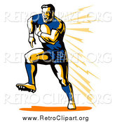 Clipart of a Retro White Male Rugby Football Player Running by Patrimonio