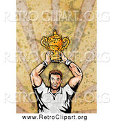 Clipart of a Retro White Male Rugby Player Holding a Trophy, on Grunge by Patrimonio