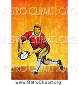 Clipart of a Retro White Male Rugby Player Passing, on Orange Grunge by Patrimonio