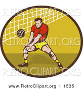Clipart of a Retro White Male Volleyball Player Preparing to Hit a Ball by Patrimonio