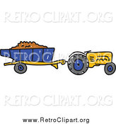 Clipart of a Retro Yellow Sketched Tractor Pulling a Trailer of Soil by Prawny