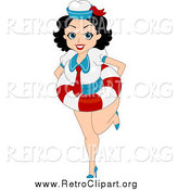 Clipart of a Sailor Woman Wearing a Life Buoy by BNP Design Studio