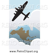 Clipart of a Silhouetted American Bomber Aircraft over the USA by Xunantunich