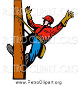 Clipart of a White Lineman on a Pole by Patrimonio