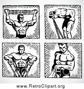 Clipart of Black and White Male Body Builders by BestVector