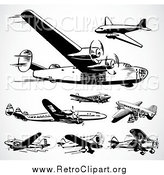 Clipart of Black and White Retro Planes on Shading by BestVector