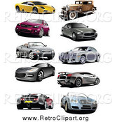 Clipart of Coupes, Vintage, and Sports Cars by