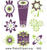 Clipart of Purple and Green Retro Icons by Prawny