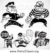 Clipart of Retro Black and White Police Officers and Criminals by BestVector