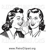 Clipart of Retro Gossiping Women, in Black and White by BestVector