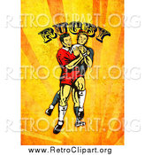 Clipart of Retro Rugby Players over Orange Grunge with Text by Patrimonio