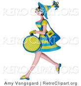 Retro Clipart of a 3d Shopping Woman in Green and Blue Carrying Bags by