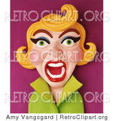 Retro Clipart of a 3d Yelling Retro Blond Woman by