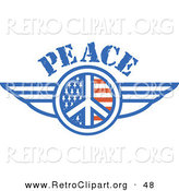 Retro Clipart of a American Peace Symbol with Stars and Stripes and Wings Onthe Sides over White by Andy Nortnik