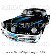 Retro Clipart of a Black 1948 Tucker Car with a Chrome Bumper and Details on White by Andy Nortnik