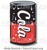 Retro Clipart of a Black and Red Can of Cola Soda on a White Background by Andy Nortnik