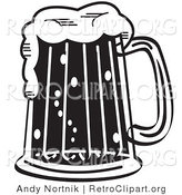 Retro Clipart of a Black and White Frothy Beer Mug in a Bar by Andy Nortnik
