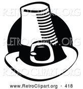 Retro Clipart of a Black Circle Behind a Pilgrim Hat by Andy Nortnik