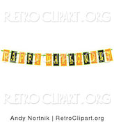 Retro Clipart of a Black, Yellow and Orange Happy Halloween Banner Strung up for a Party by Andy Nortnik