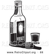 Retro Clipart of a Bottle of Whiskey by a Shot Glass in a Bar over White by Andy Nortnik