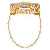 Retro Clipart of a Brown Oval Frame Made of Barbed Wire on a Snakebite Ranch Sign by Andy Nortnik