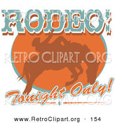 Retro Clipart of a Brown Silhouette of a Cowboy Man Riding a Bucking Bronco in a Rodeo Advertisement by Andy Nortnik