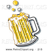 Retro Clipart of a Bubbly and Frothy Glass Mug of Beer Spilling over the Rim of a Mug by Andy Nortnik