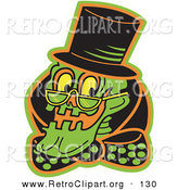 Retro Clipart of a Cheerful and Grinning Human Skeleton Wearing a Hat, Glasses and a Bowtie by Andy Nortnik