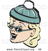 Retro Clipart of a Cheerful and Jolly Blond Woman Wearing a Snow Cap and Sunglasses, Singing Christmas Carols Retro by Andy Nortnik