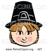 Retro Clipart of a Cheerful Smiling Pilgrim Boy Wearing a Black Hat by Andy Nortnik
