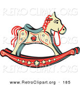 Retro Clipart of a Child's Rocking Horse with Star Decorations on White by Andy Nortnik