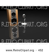 Retro Clipart of a Chrome Retro Microphone Beside a Speaker on a Dark Reflective Surface by KJ Pargeter