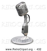 Retro Clipart of a Chrome Vintage Old Fashioned Microphone with a Little Table Top Stand, on a White Background by KJ Pargeter